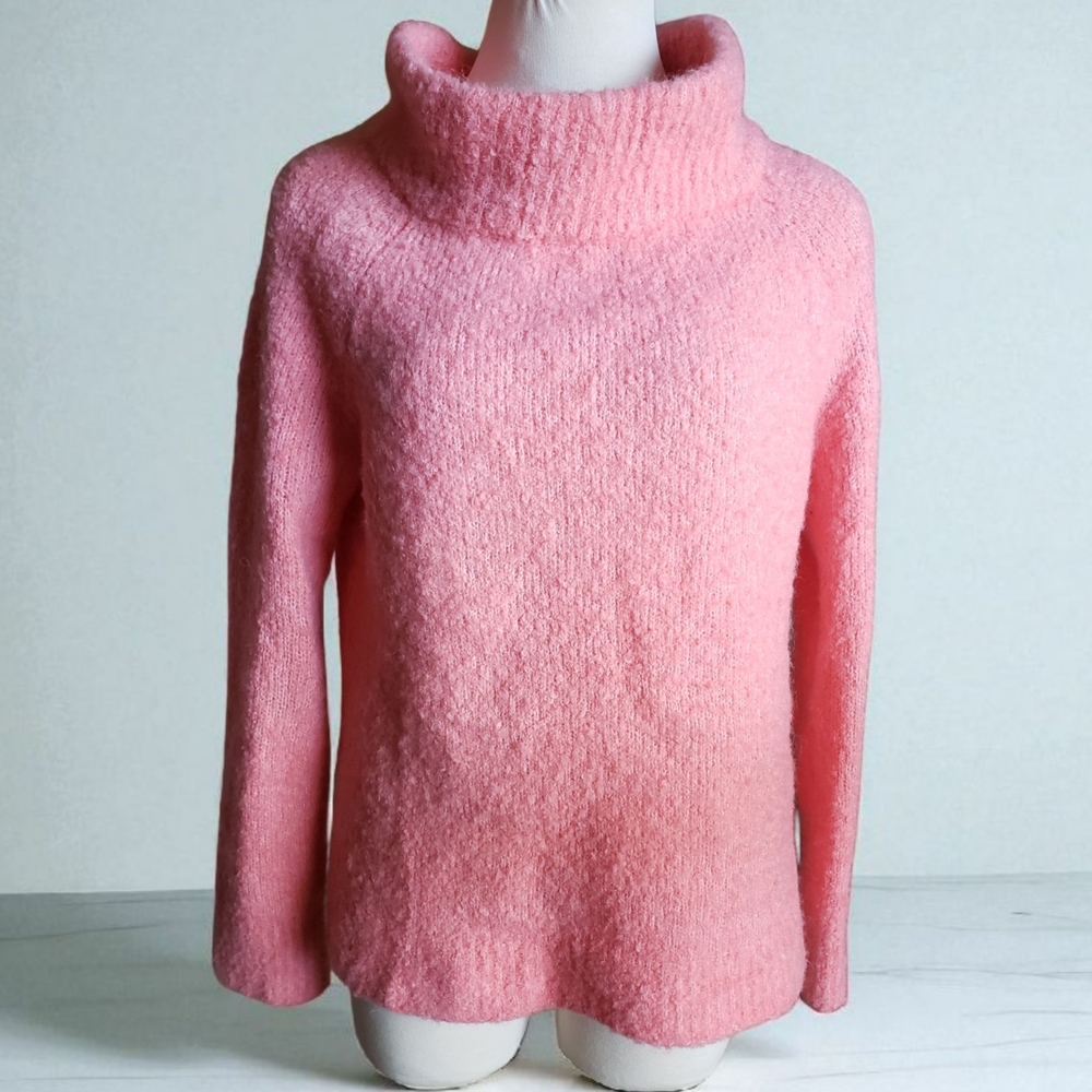 Anthropologie Moth Sweater Salmon Womens M Cowl Mock Neck Lightweight Pullover